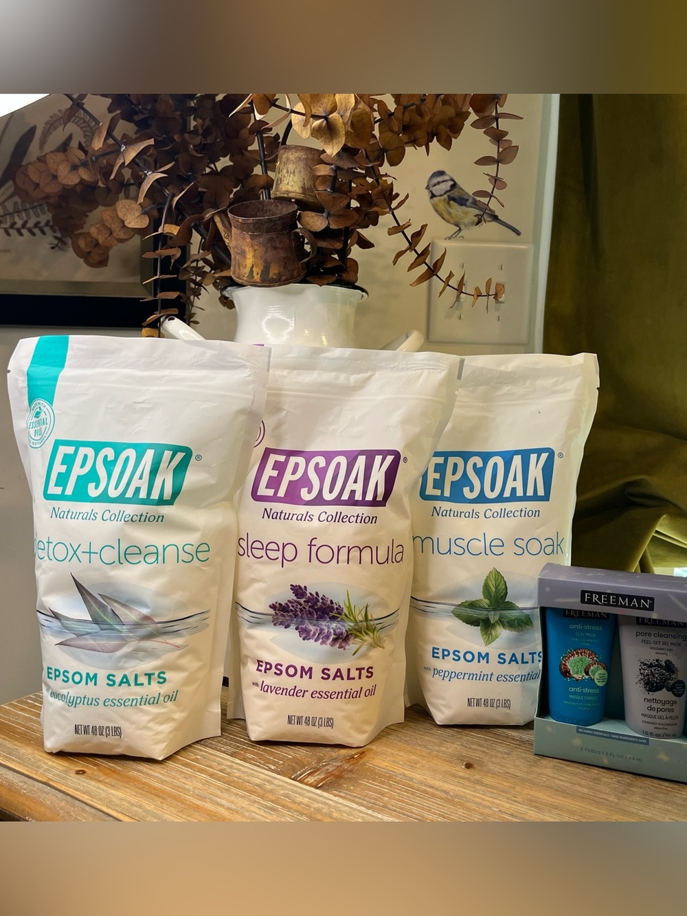 Epsoak Epsom Salts 3-Pack & Freeman Face Mask Duo Spa Bundle (9 lbs+) Sealed